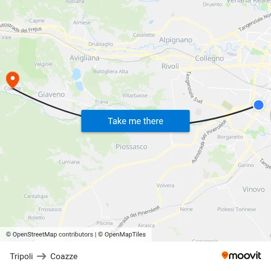 Tripoli to Coazze map