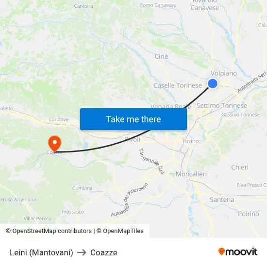 Leini (Mantovani) to Coazze map