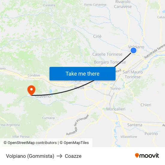 Volpiano (Tire Shop) to Coazze map