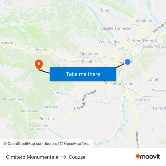 Monumental Cemetery to Coazze map