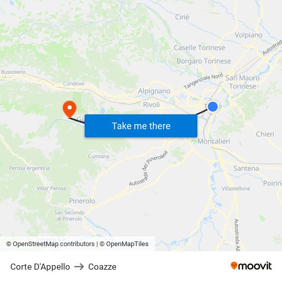 Corte D'Appello to Coazze map