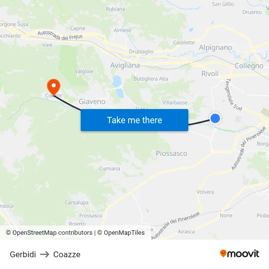 Gerbidi to Coazze map