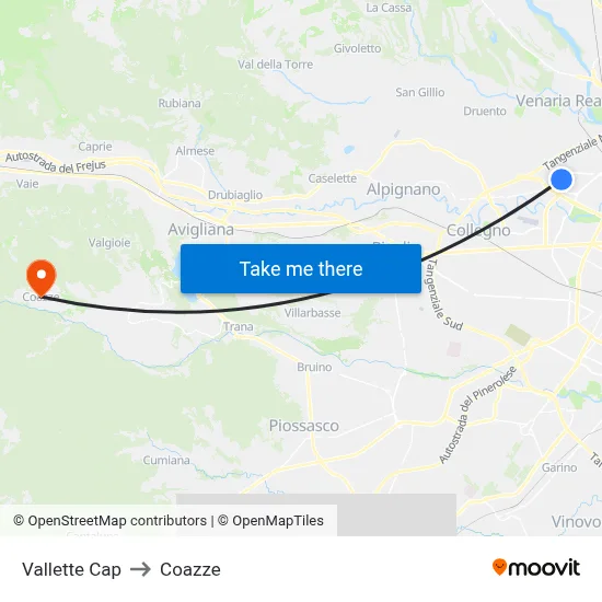 Vallette Terminal to Coazze map