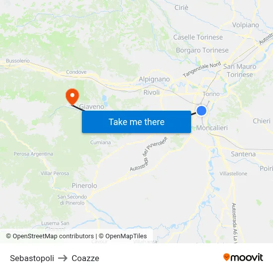 Sebastopoli to Coazze map