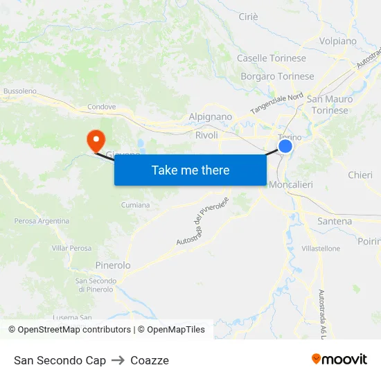San Secondo Cap to Coazze map