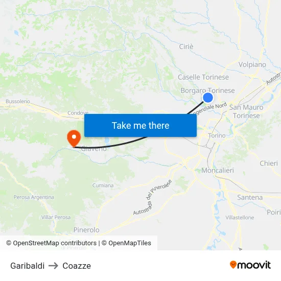 Garibaldi to Coazze map