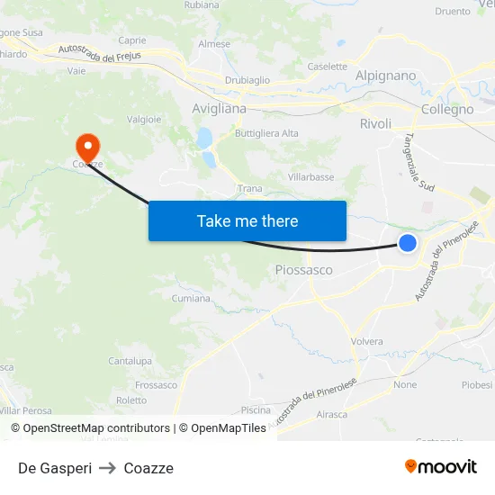 De Gasperi to Coazze map