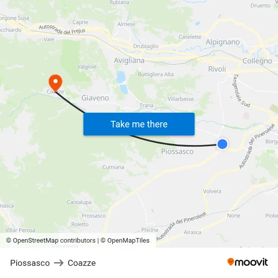 Piossasco to Coazze map