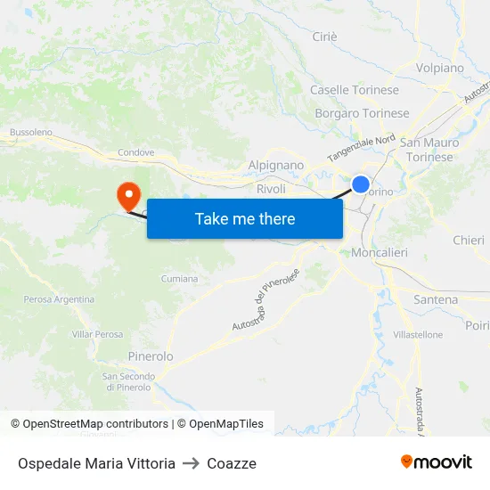 Maria Vittoria Hospital to Coazze map