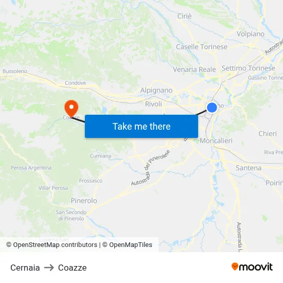 Cernaia to Coazze map