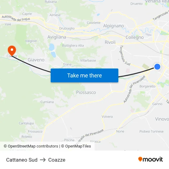 Cattaneo South to Coazze map