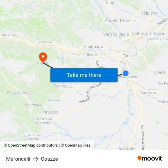 Maroncelli to Coazze map