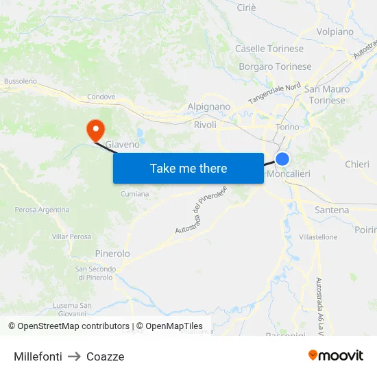 Millefonti to Coazze map