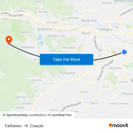 Cattaneo to Coazze map