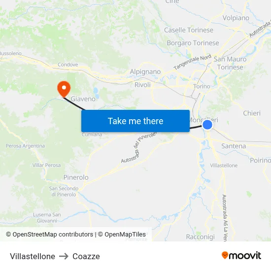 Villastellone to Coazze map
