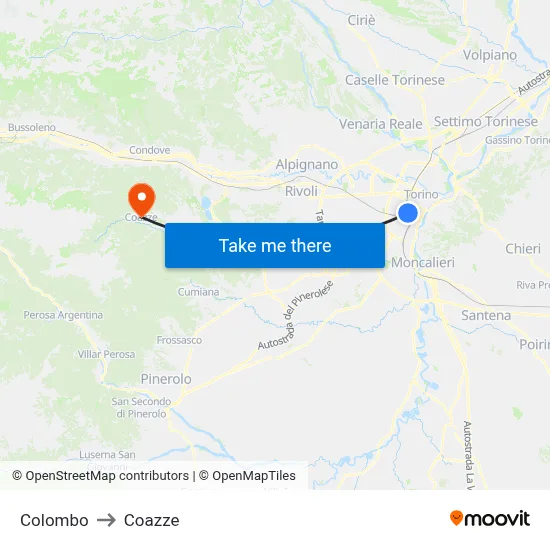 Colombo to Coazze map
