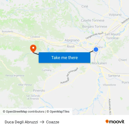 Duke of the Abruzzi to Coazze map