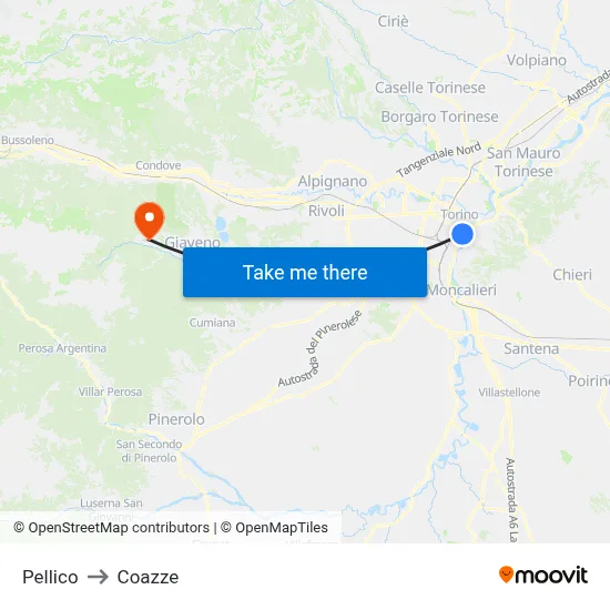 Pellico to Coazze map