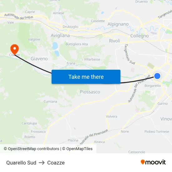 Quarello South to Coazze map