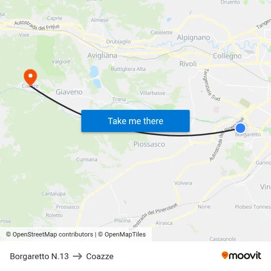 Borgaretto No.13 to Coazze map