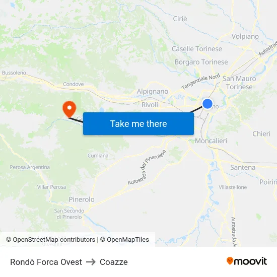 Rondo Forca West to Coazze map