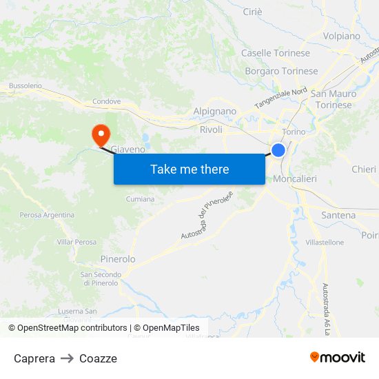 Caprera to Coazze map