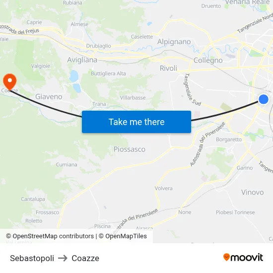 Sebastopoli to Coazze map