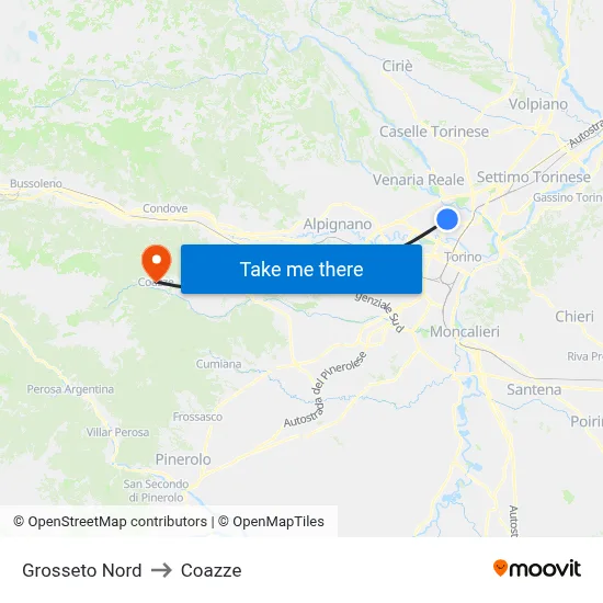 Grosseto Nord to Coazze map