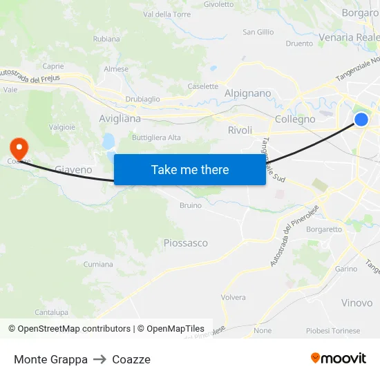 Mount Grappa to Coazze map