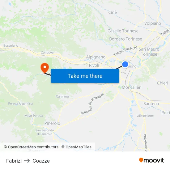 Fabrizi to Coazze map