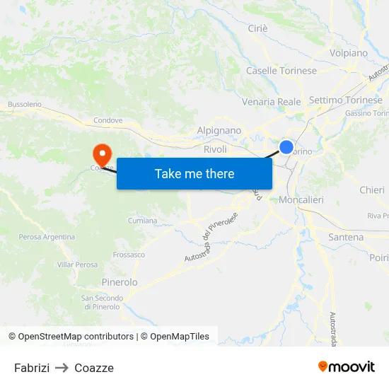 Fabrizi to Coazze map