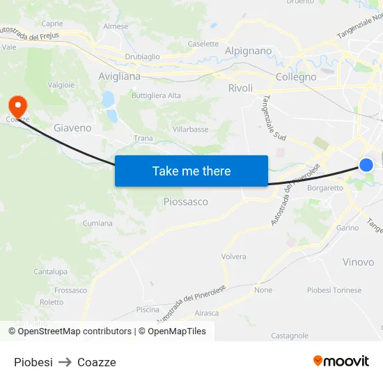 Piobesi to Coazze map