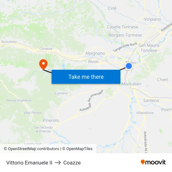 Vittorio Emanuele II to Coazze map