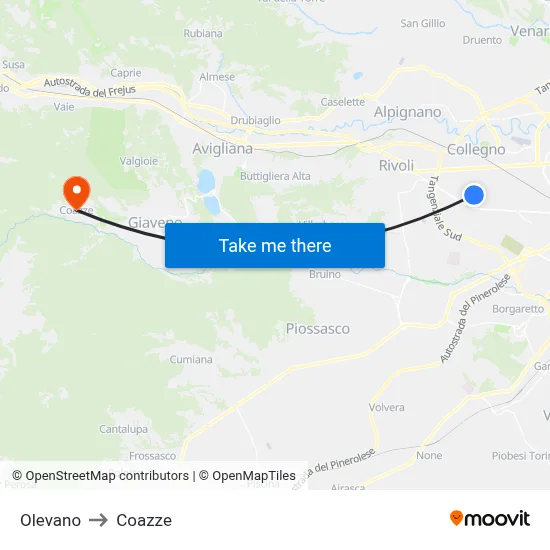 Olevano to Coazze map