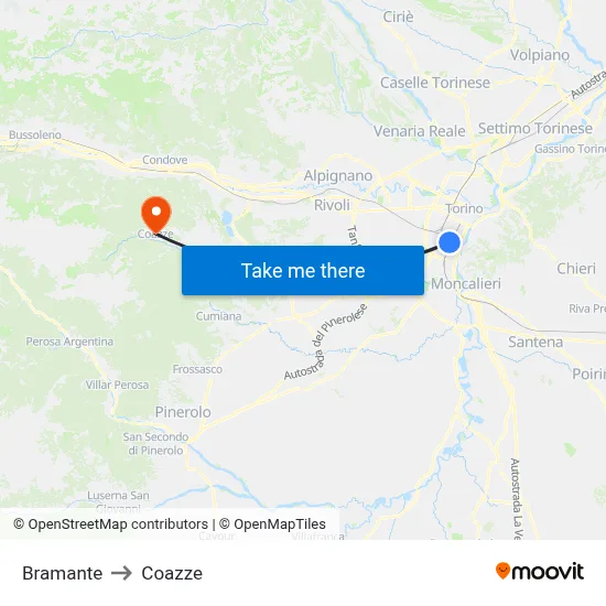 Bramante to Coazze map