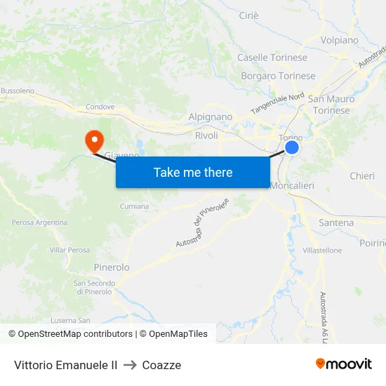 Vittorio Emanuele II to Coazze map