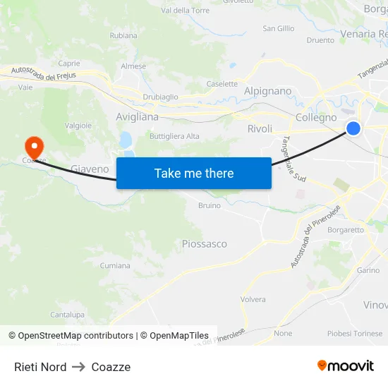 North Rieti to Coazze map