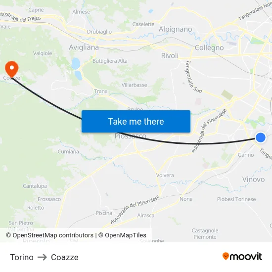 Torino to Coazze map