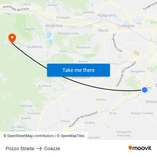 Pozzo Strada to Coazze map
