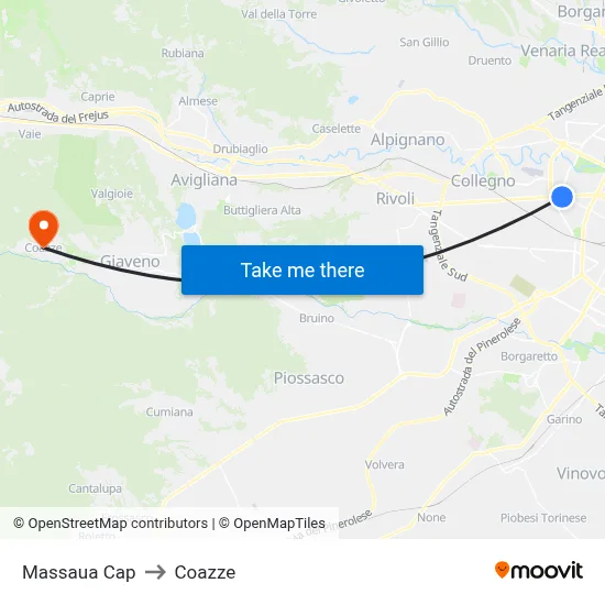Massaua Terminal to Coazze map