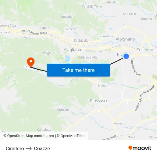 Cemetery to Coazze map