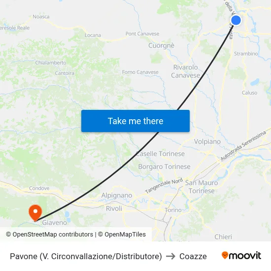 Pavone (Ring Road/Gas Station) to Coazze map