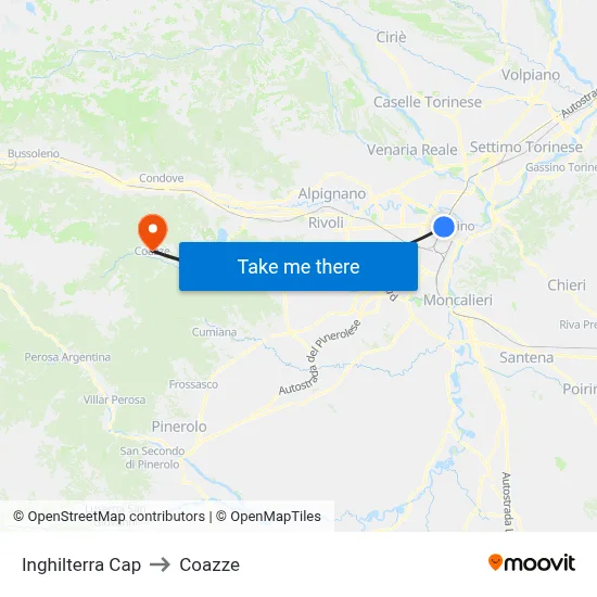 Inghilterra Terminal to Coazze map