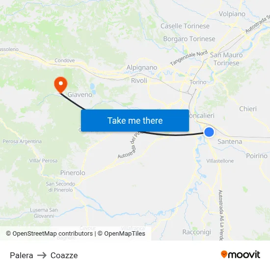 Palera to Coazze map