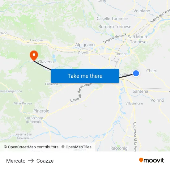 Mercato to Coazze map