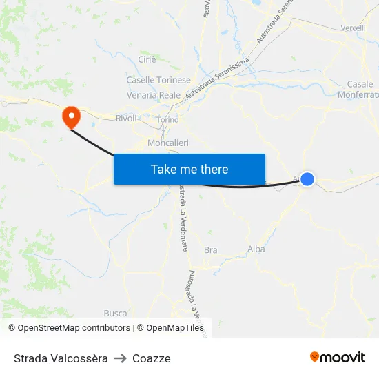 Valcossera Road to Coazze map