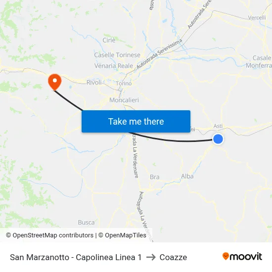 San Marzanotto - Line 1 Terminal to Coazze map