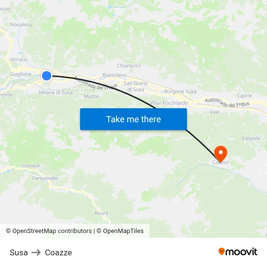 Susa to Coazze map