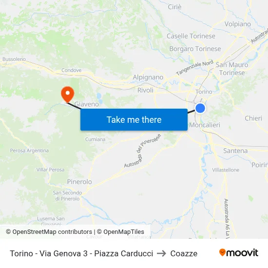 Turin - Genoa Street 3 - Carducci Square to Coazze map