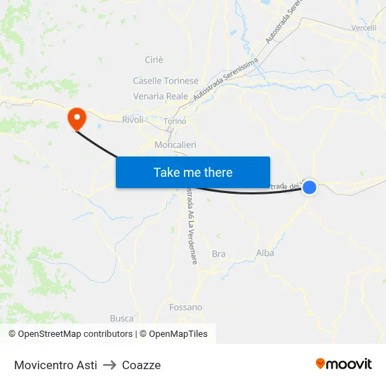 Asti Movicentro to Coazze map